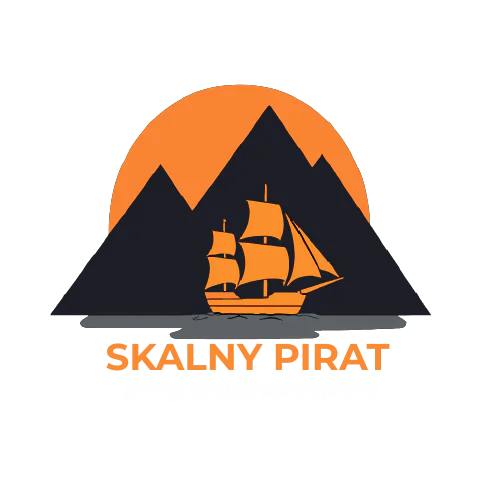 Logo Skalny Pirat – blog wspinaczkowy o poradach wspinaczkowych, wspinaniu i drogach wspinaczkowych, żaglowiec na tle gór